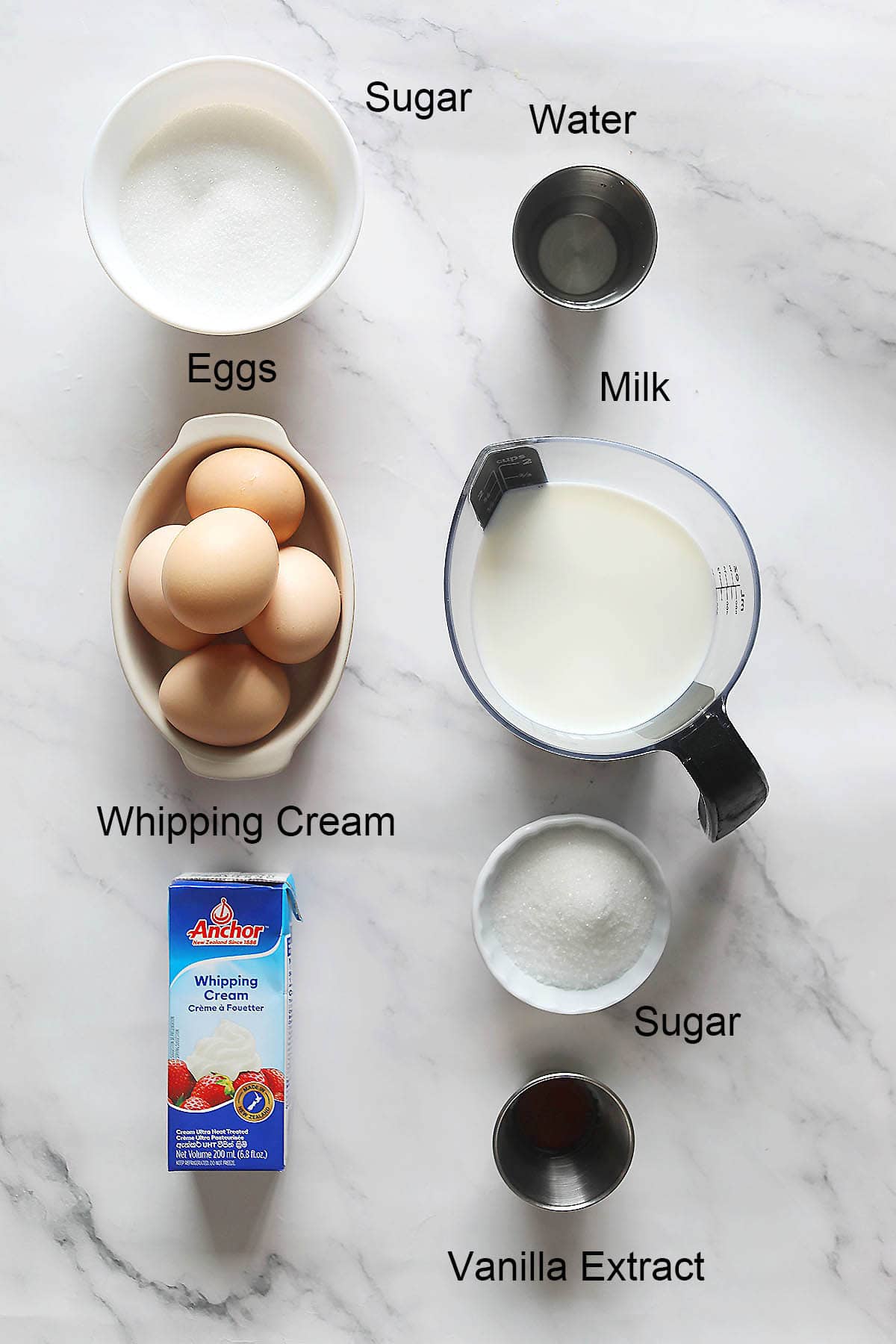 Ingredients for flan.