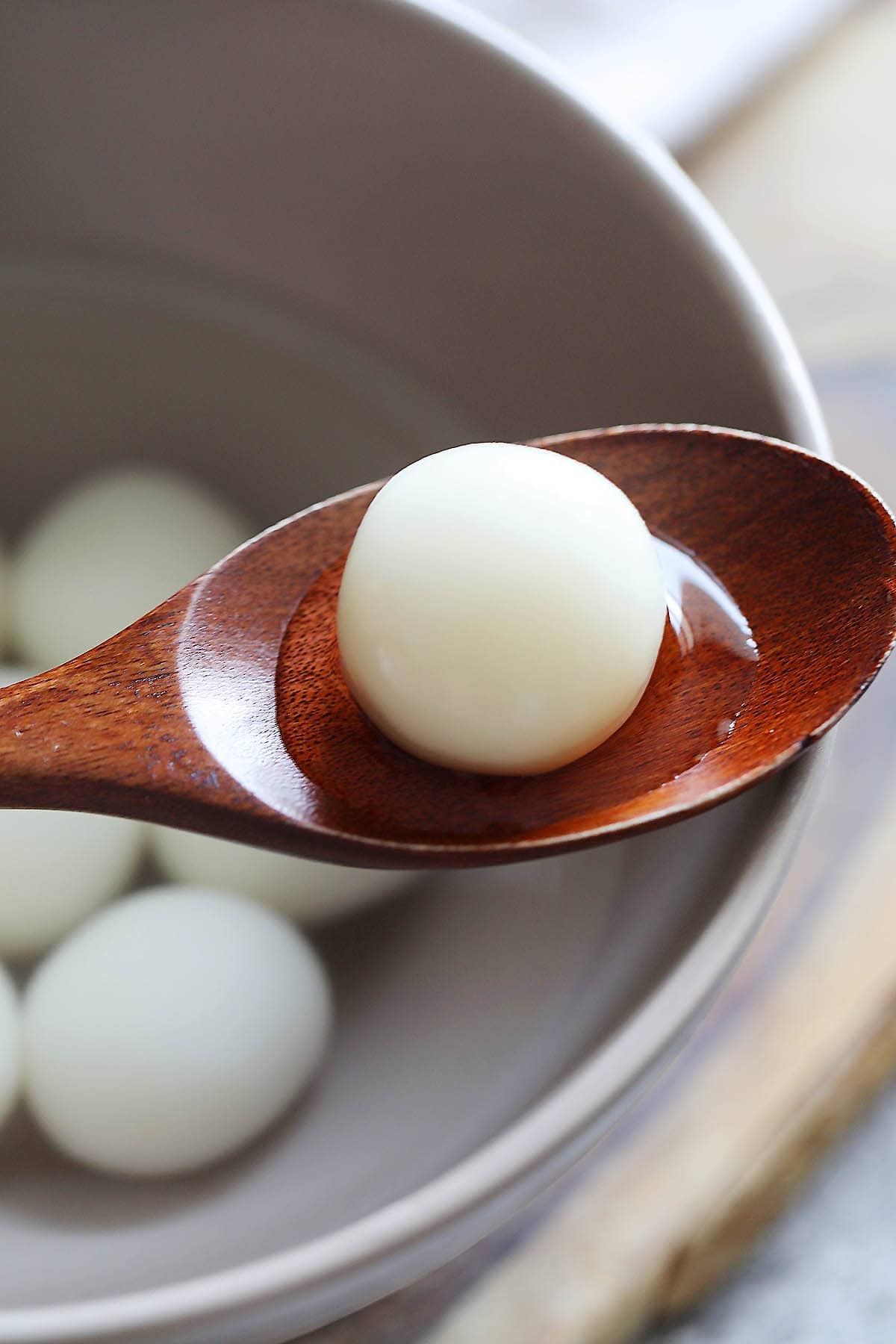 Shiratama dango on a spoon.