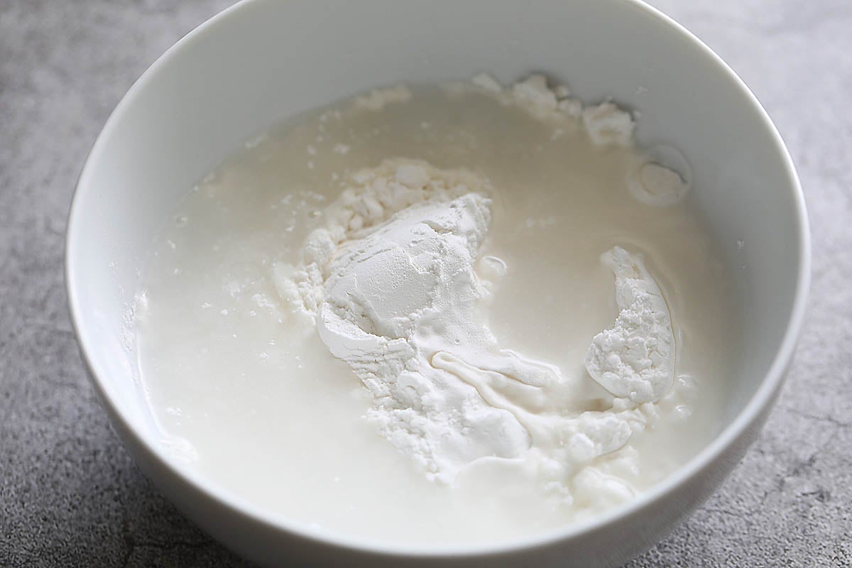 Mochiko and water in a bowl.