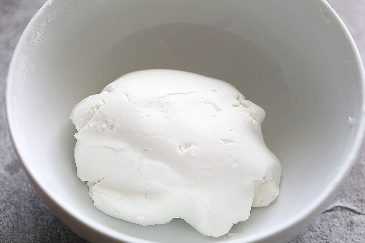 Dough for dango in a bowl.