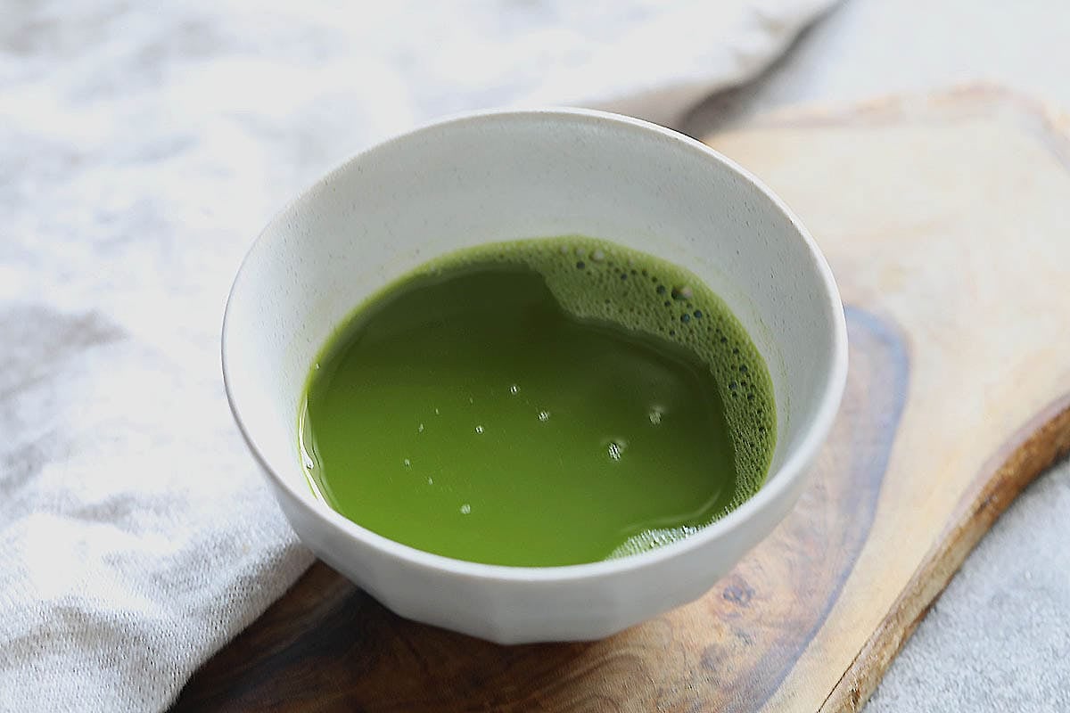Homemade matcha recipe served in a bowl.