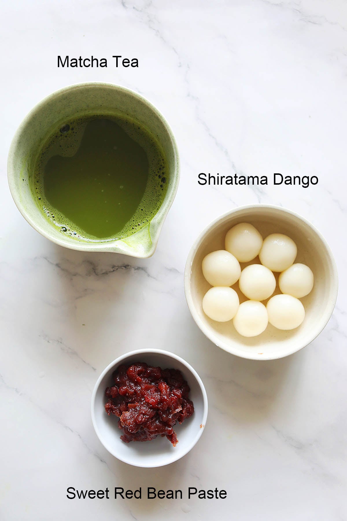 Ingredients for matcha zenzai.