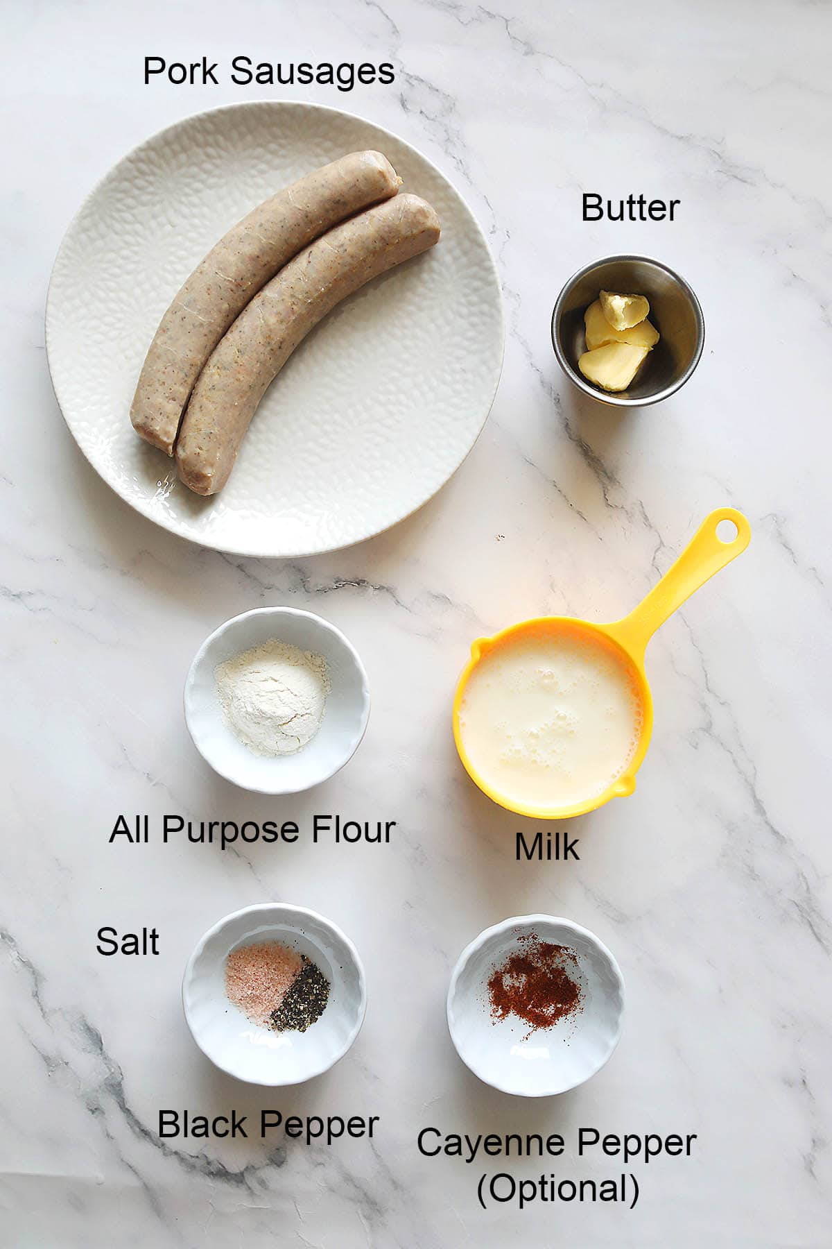 Ingredients for sausage gravy.