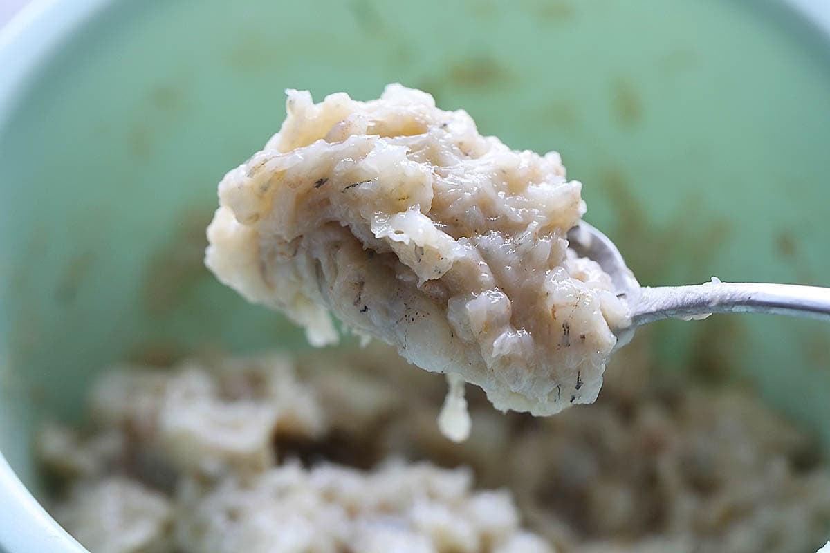 A spoonful of homemade shrimp paste, perfect for hot pot.