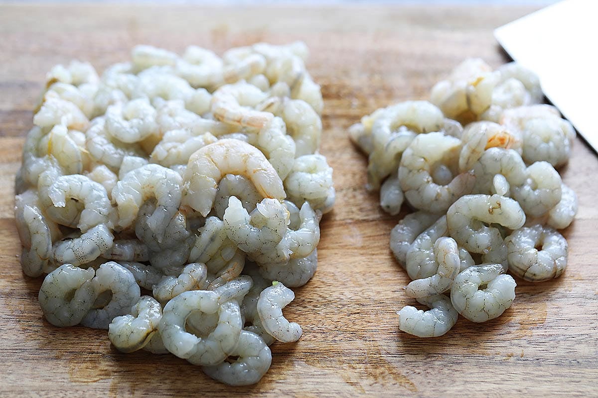 Shrimp divided into portions.