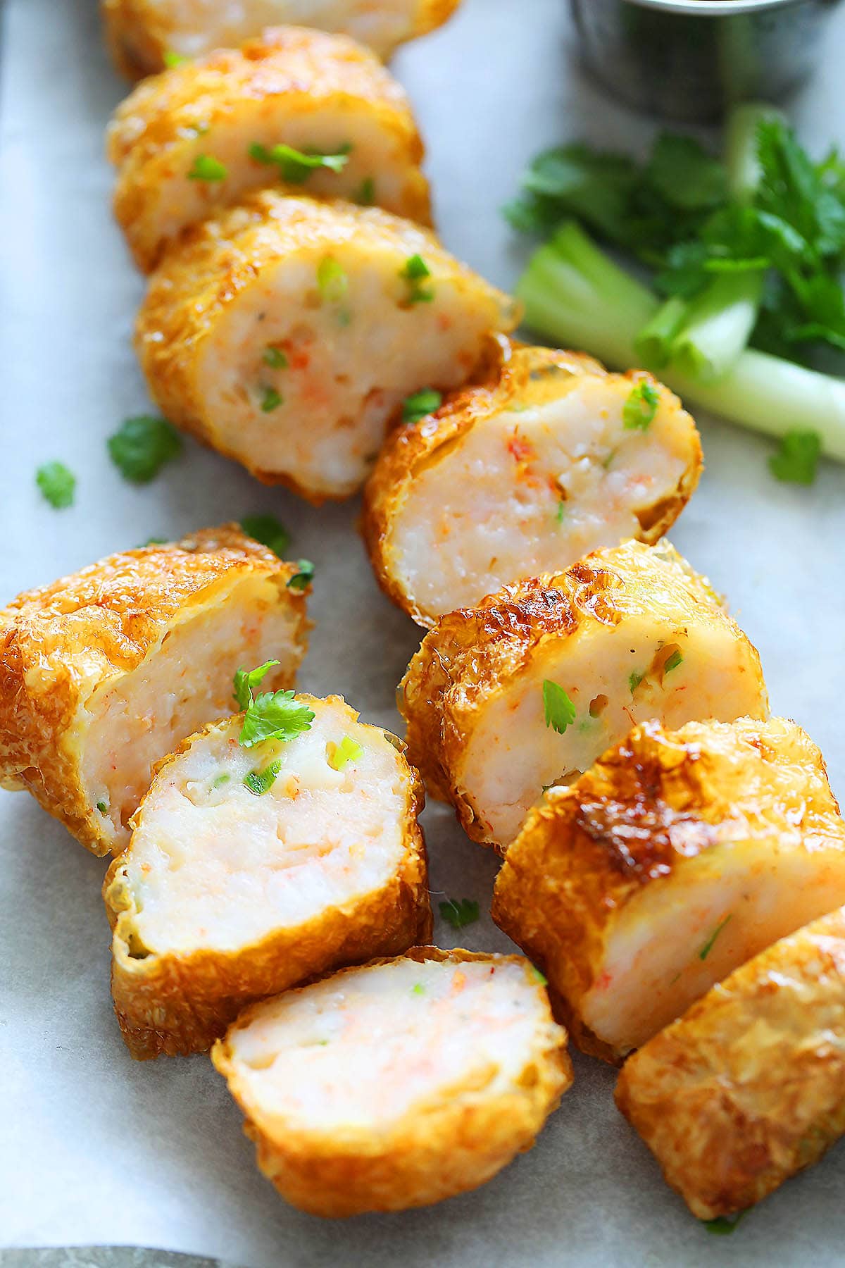 Tom tau hu ky recipe with homemade shrimp mousse.