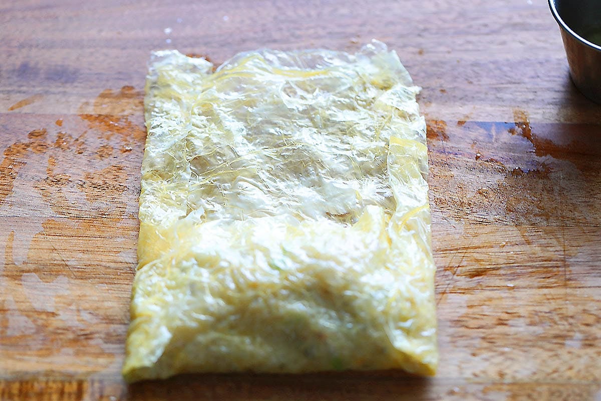 Sides of the bean curd skin is folded.
