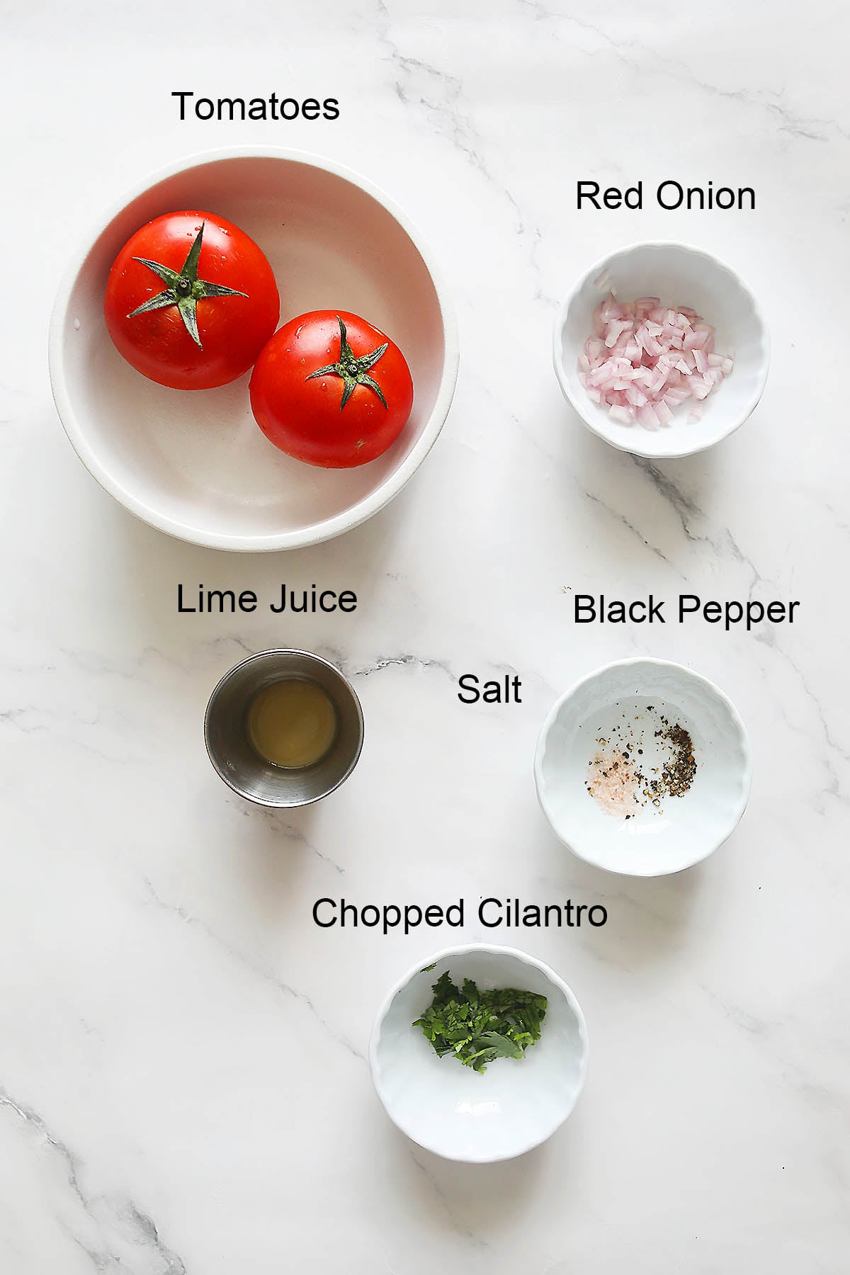 Ingredients for tomato salsa.