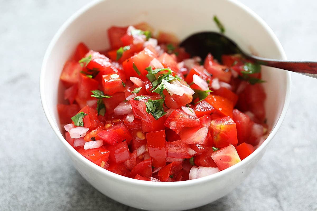 Pico de gallo (salsa fresca) recipe in a bowl.