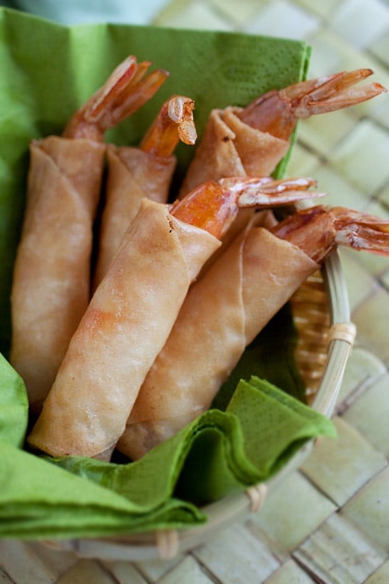 Delicious Firecracker Shrimp recipe made with shrimp wrapped in spring roll paper and deep-fried to perfection.