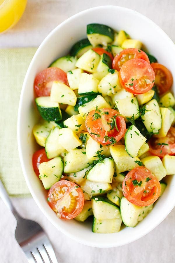 Easy and healthy garlic herb sauteed zucchini and squash.