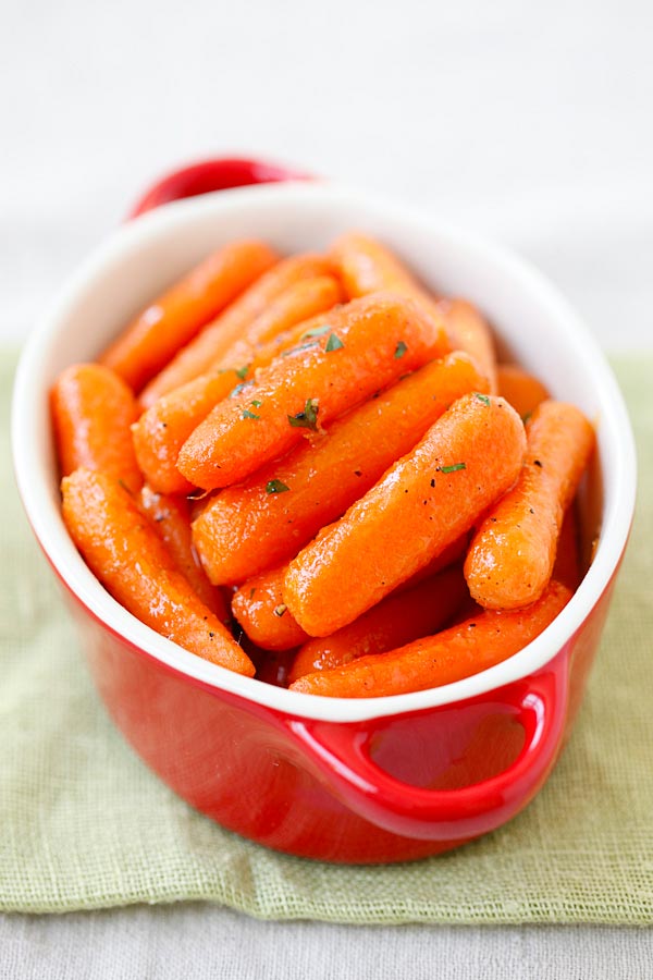 Easy homemade healthy baby carrot dish ready to serve.