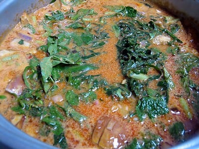 Perut Ikan / Nyonya Fermented Fish Stomach Curry - Add in coconut milk and all the aromatic leaves